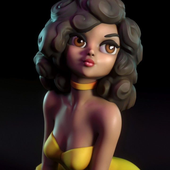 Stylised resin figure of Juditha Sol with curled hair and expressive eyes, posed with head tilted up and glossy lips. Solid art collectible with strong facial features and retro flair.